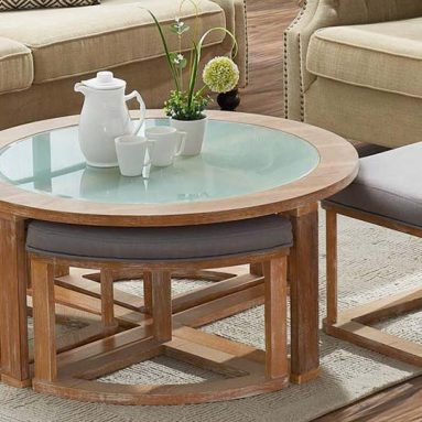 Round Coffee Table with Nesting Stools